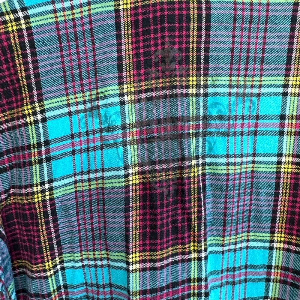 Soft Surroundings Highlands Plaid Black Velvet Trim Flannel Shirt Size Large - Picture 10 of 10